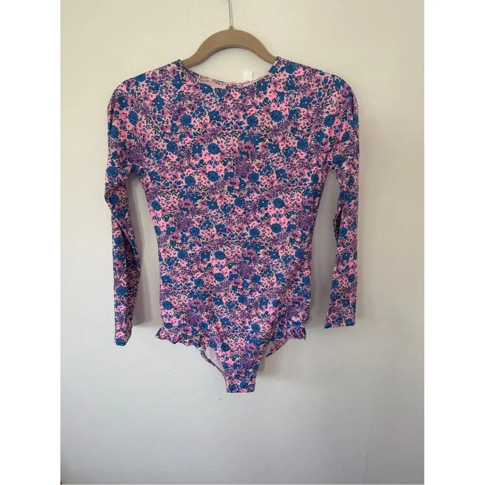Vineyard Vines Pink & Blue Floral Long-Sleeve One-Piece Swimsuit size large (16)